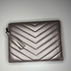 Neiman Marcus Silver Quilted Envelop Clutch GUC, 2 spots on inside see pictures